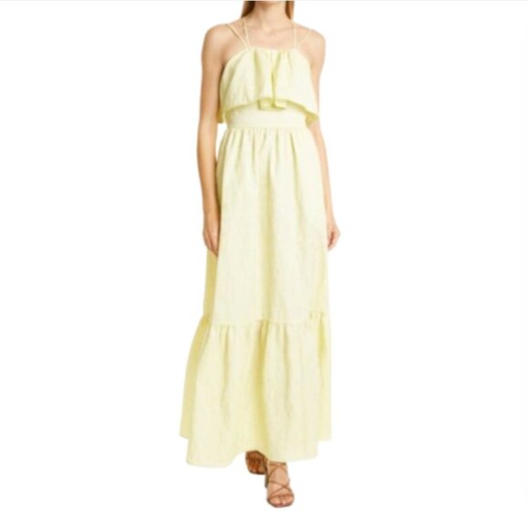 Self Portrait Jacquard Textured Leaf Maxi Dress Womens 6 Green Sleeveless  Ruffle - joarbit.com